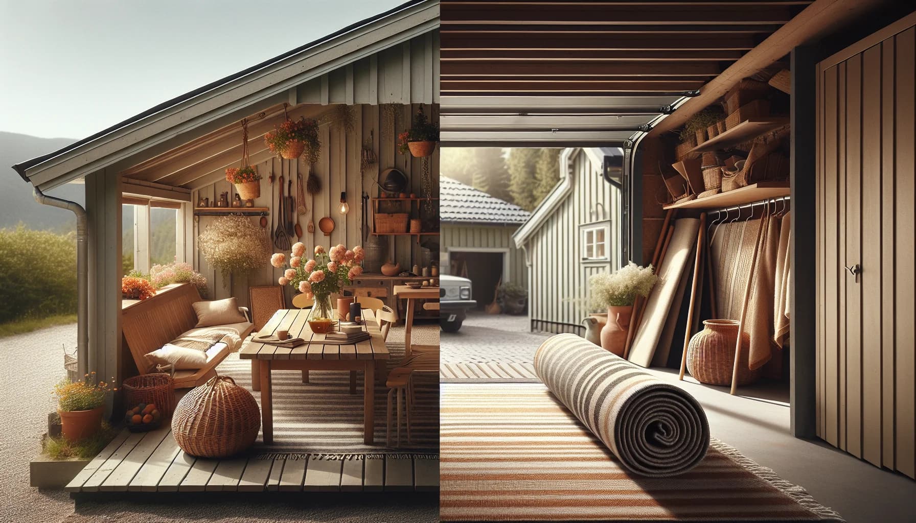 Utematta i sommarmiljö och vinterförvaring sida vid sida