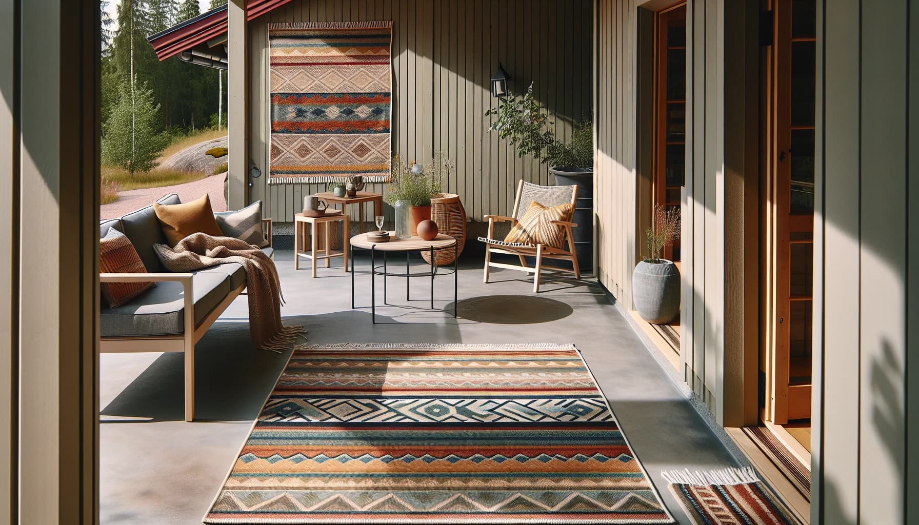 Plastmatta utomhus i färgglatt mönster på betongunderlag