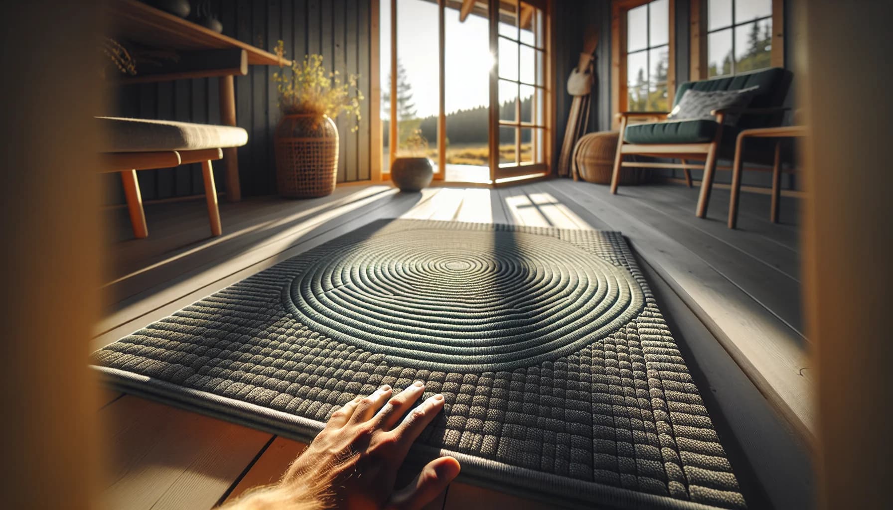 Närbild på flatvävd utematta i polypropen med tät vävstruktur