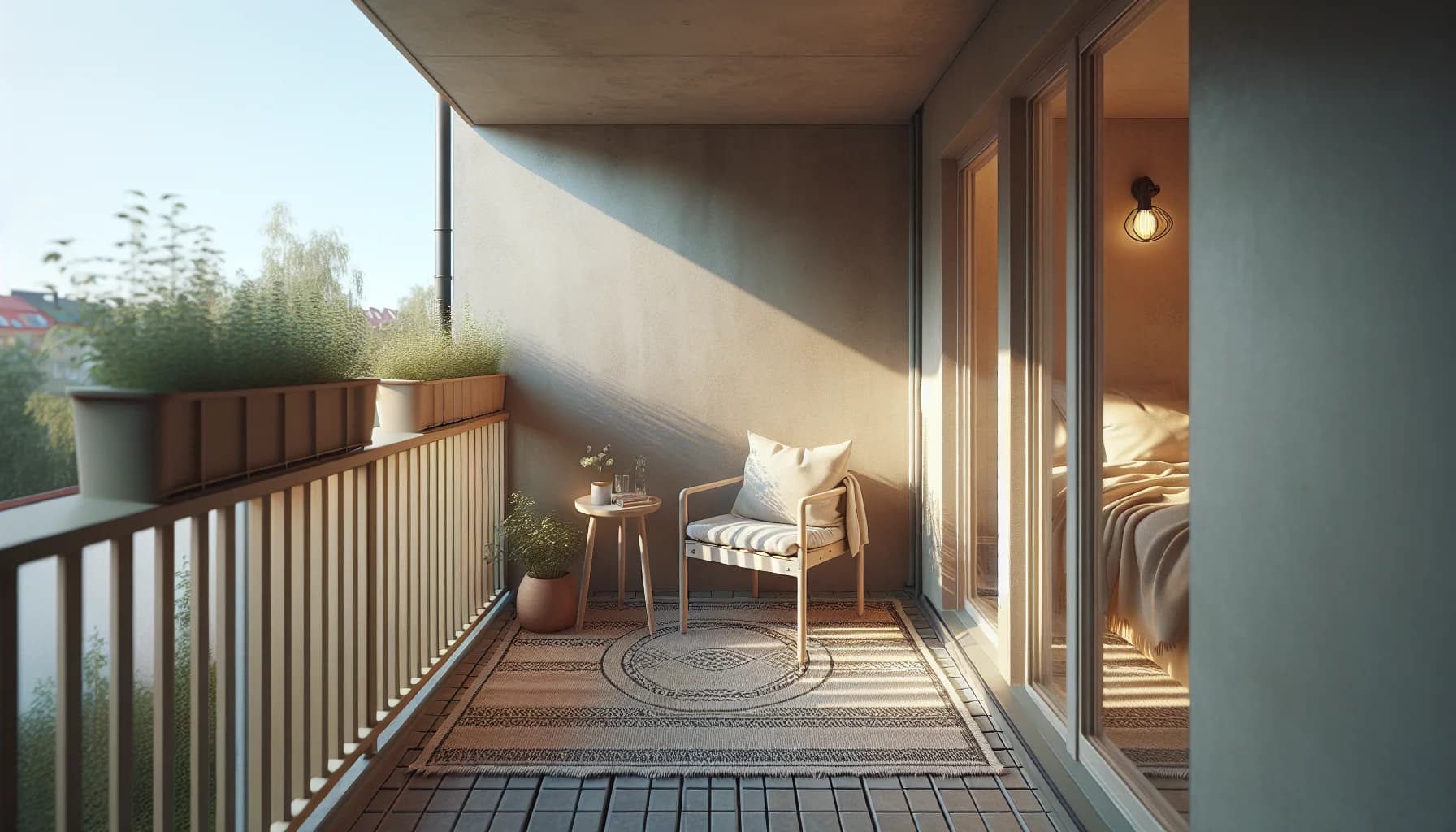 Utematta på liten balkong med 10 cm marginal till räcke