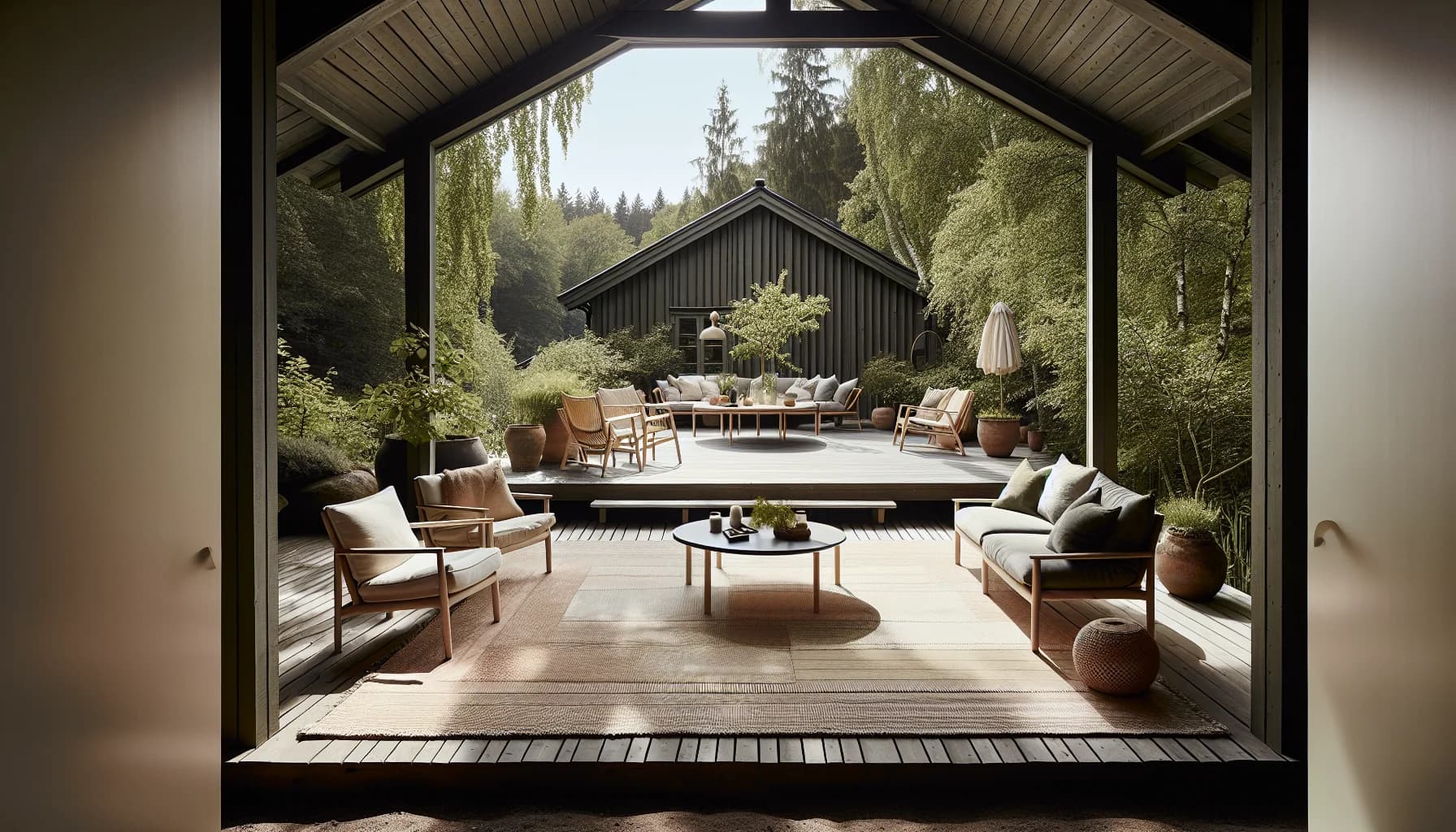 Utematta under loungegrupp med alla framben på mattan