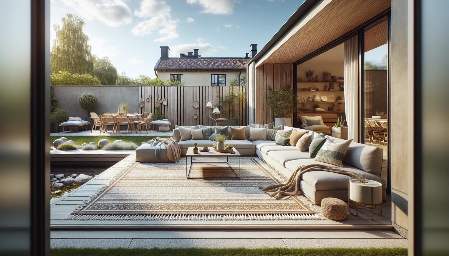 Stor utematta 200x300 cm under loungegrupp på uteplats