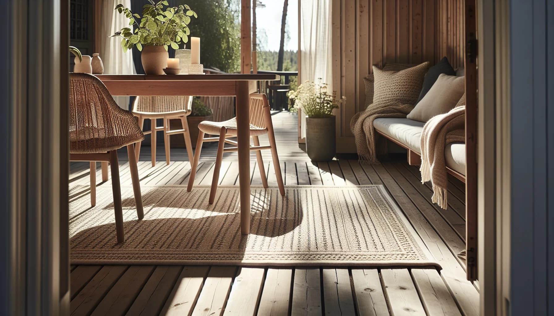 Utematta på trädäck i polypropen med matgrupp