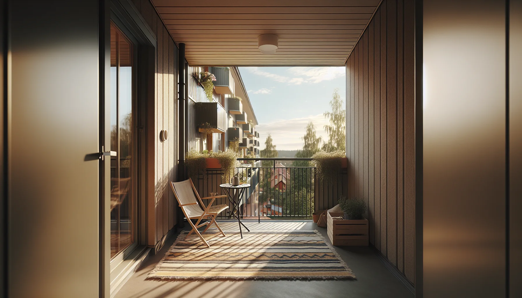Utematta 80x150 cm på liten balkong med stol